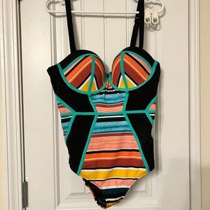 Torrid Black & Multi Stripe Underwire One-Piece Swimsuit